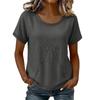 Women Casual Round Neck Shirt Hollow Out Patch Short Sleeve Top Lightweight Loose Fit Blouse for Everyday Wear