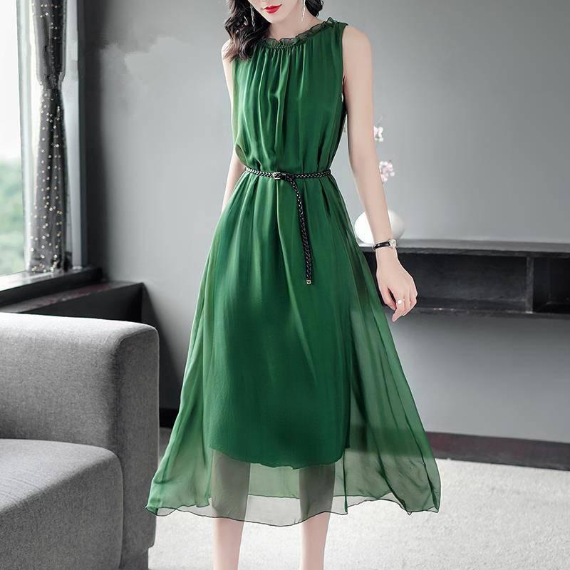 Elegant Waist-Cinching Sleeveless Chiffon Dress - Summer 2026 Collection