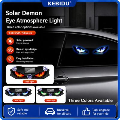 Solar Powered Demon Eye Car Rear Window LED Light, 4 Lighting Modes Breathing Flash, Wireless Suction Cup Car Decor Light Universal for All Vehicles