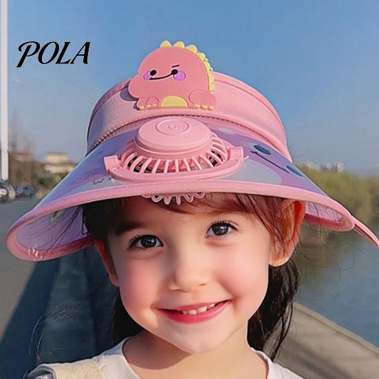 Children Cooling Beach Hat Cartoon Kids Sun Visor with USB Charging Fan UPF50+ Summer Curved for Outdoor Empty Top Wide Brim Sunhat Boys Girls