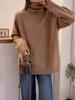 Solid Red Fluffy Knitwear: Women's High Neck Long Sleeve Sweater for Autumn and Winter