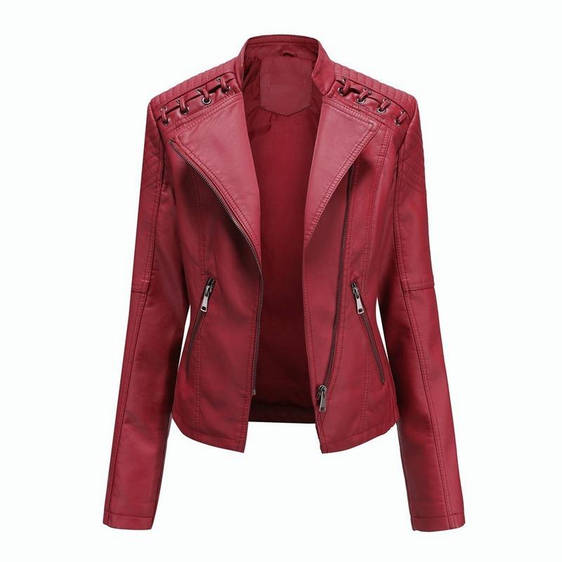 Women Faux Leather Zip Up Bomber Jacket Biker Coat Casual Flight Tops Outwear