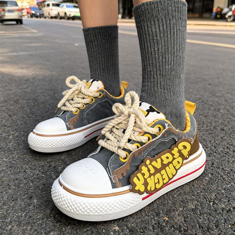 Joint Woody denim American big head shoes women's new casual board shoes platform heightening bread shoes