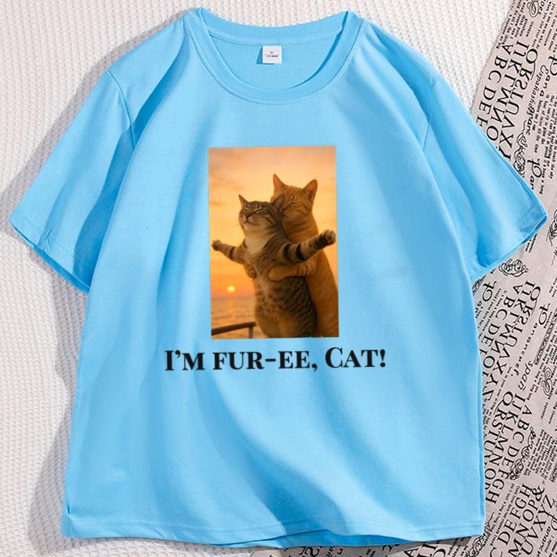 Lustiges Titanic Katze T-Shirt Lustiges Baumwolle Kurzarm Grafik-T-Shirt Lässiges Rundhals-T-Shirt Herrenkleidung Streetwear Y2k Tops