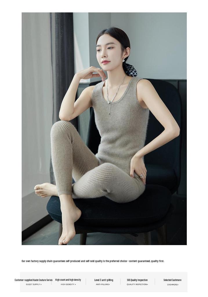 Women's Cashmere-Blend Thick Striped Leggings - Lambswool Knit Base Layer for Autumn and Winter