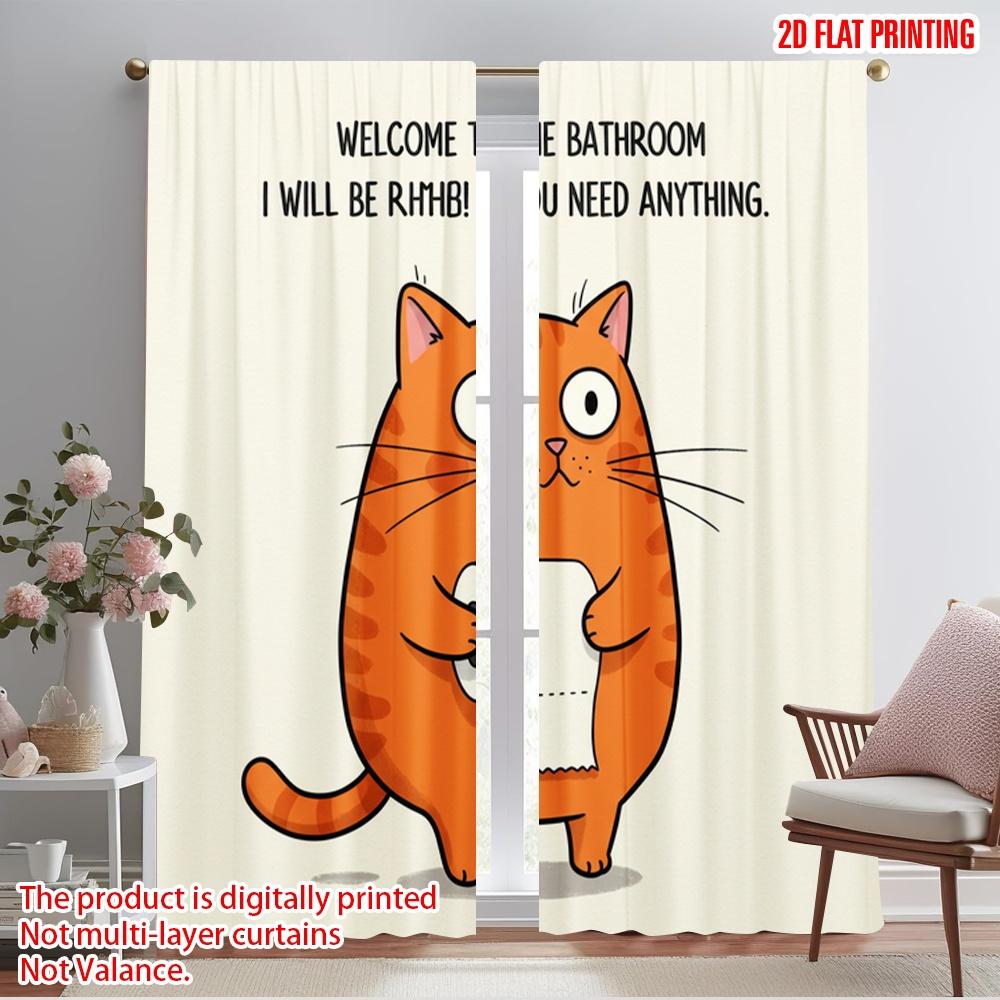 

2pcs 2D flat printing Drapes Welcome Bathroom Cat Toilet Paper Polyester Without Electricity Party Decorations for Room bedroom 52.50×116.00 CM 2pcs