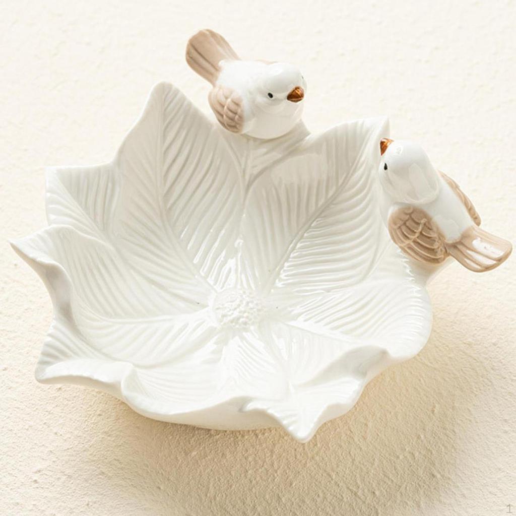 Ceramic Flower Shaped Ring Trinket Tray Business Cards Holder with Birds Statue for Mother Day Gift