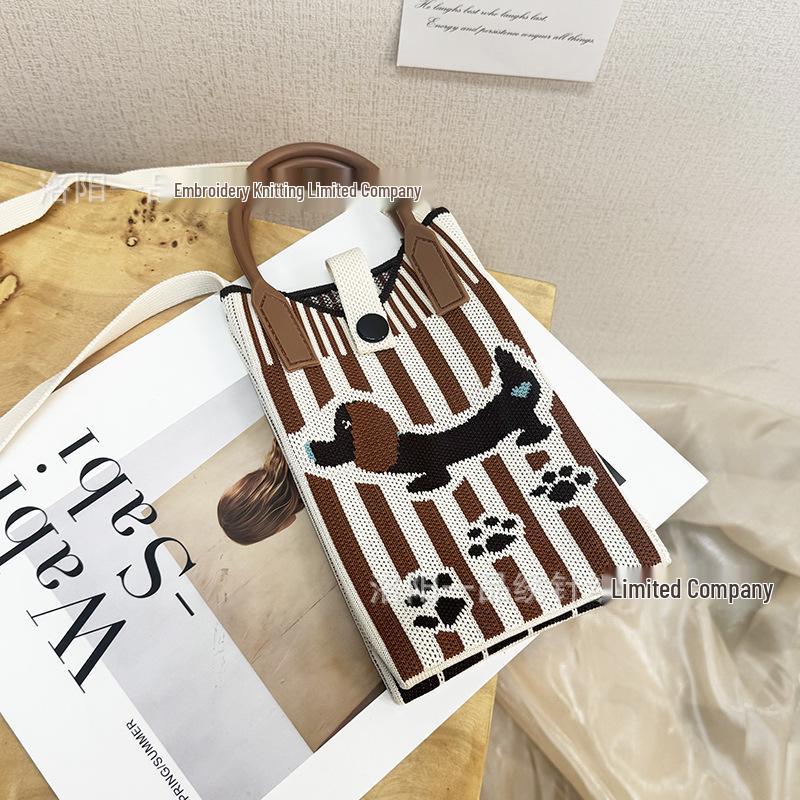 Cute Cartoon Dopamine Knit Crossbody Phone and Coin Bag