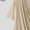 INCERUN T-shirt Casual Estive da Uomo Oversize con Collo a Sottoveste a Maniche Corte, Tinta Unita, Ample
