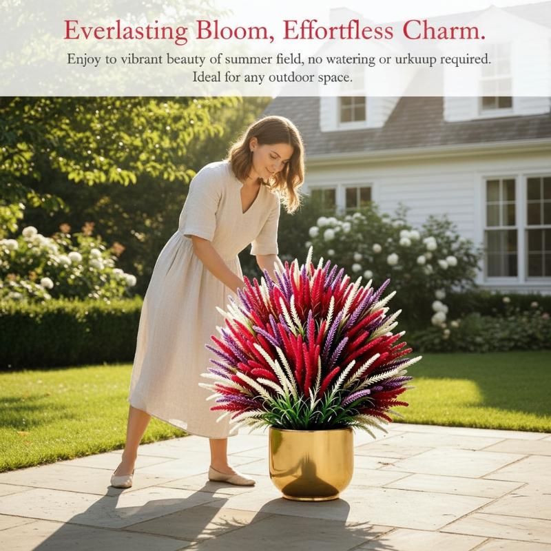 Artificial Tricolor Wheat Ears Fake Flowers Ground Stake Fake Flower Outdoor Garden Yard Patio Balcony Home Decoration