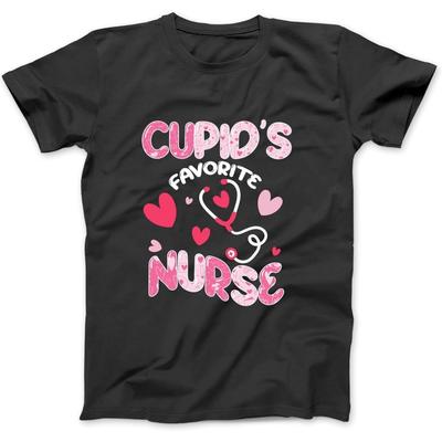 Amors Lieblingspflegerin Niedliche RN-Krankenschwester Valentinstag Herz Langarm, T-Shirt, Sweatshirt, Hoodie für Männer Frauen Kinder Hergestellt in Kanada Schwarz