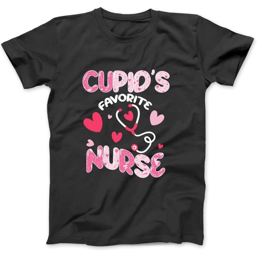 Cupid s Favorite Nurse Cute RN Nurse Valentine s Day Heart Long Sleeve, T-Shirt, Sweatshirt, Hoodie for Men Women Kids Made in Canada Black XXXXXL разноцветный