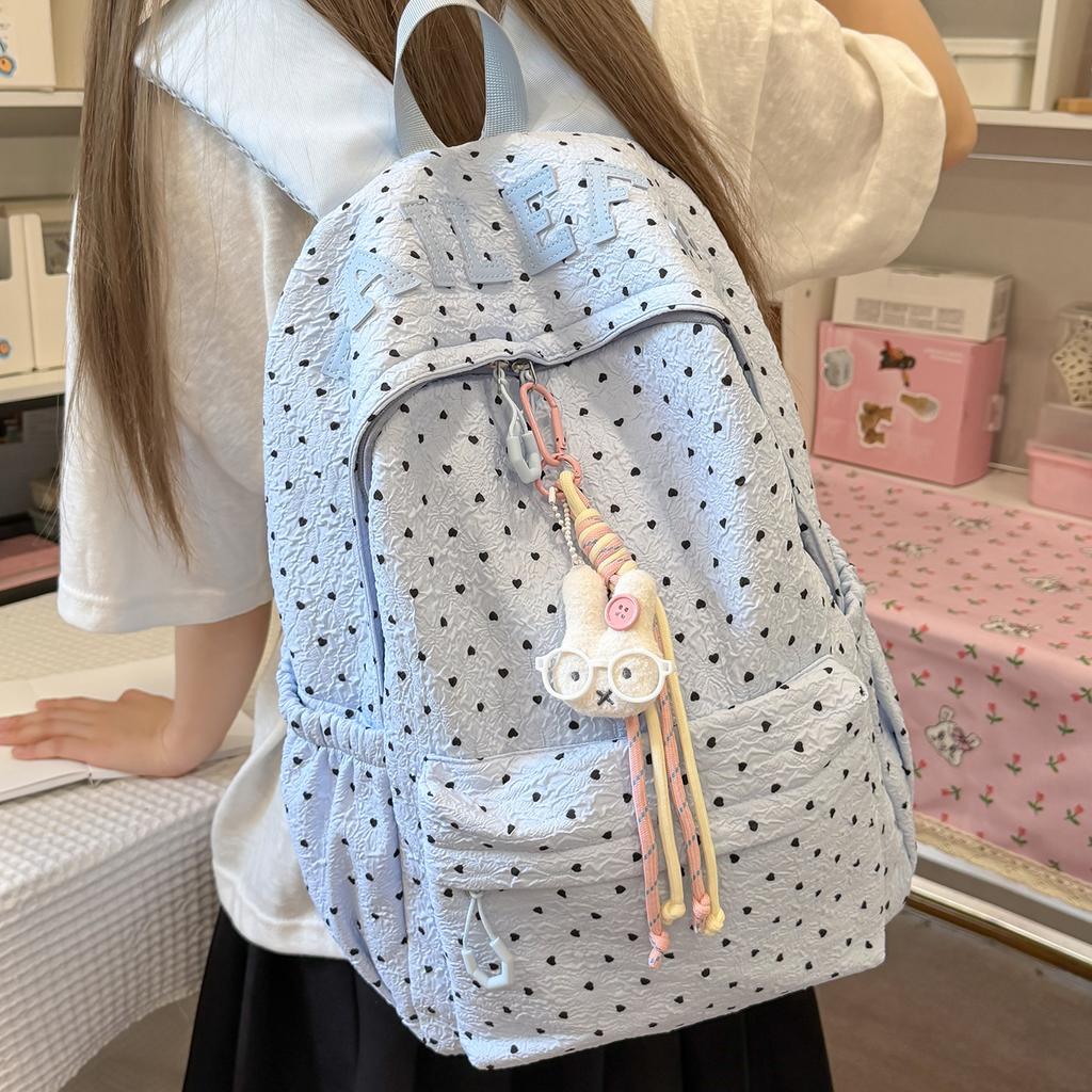 Schoolbag new spring outing high value literary and artistic fan polka dot leisure student schoolbag female niche versatile fresh backpack