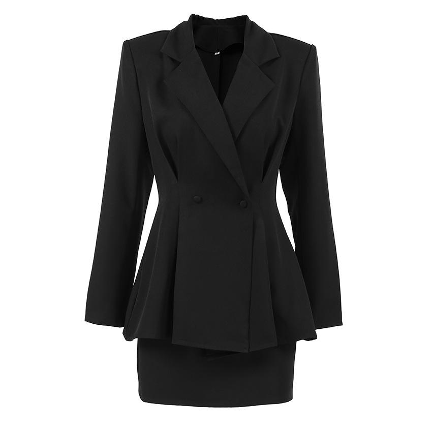 Europäisches und amerikanisches Temperament elegantes Anzug-Anzug Damen hoher Sinn schwarzes Temperament schmale Taille Anzug Hüftrock zweiteiliges Set