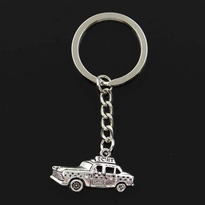 Fashion New York Taxi Car 18x32mm Pendant 30mm Key Ring Metal Chain Silver Color Men Car Gift Souvenirs Keychain