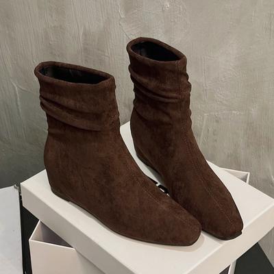 Flats Ankle Boots Suede Warm Women Shoes Winter Brand Square Toe Casual Chelsea 2025 Trend Low Heels Snow Boots Mujer Zapatos