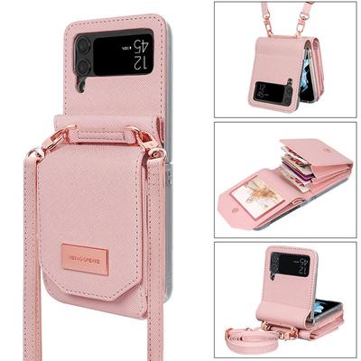 Crossbody Lanyard Leather Wallet Case for Samsung Galaxy Z Flip 4 Flip3 5G Funda Luxury Folio Purse Bag Card Holder Phone Cover