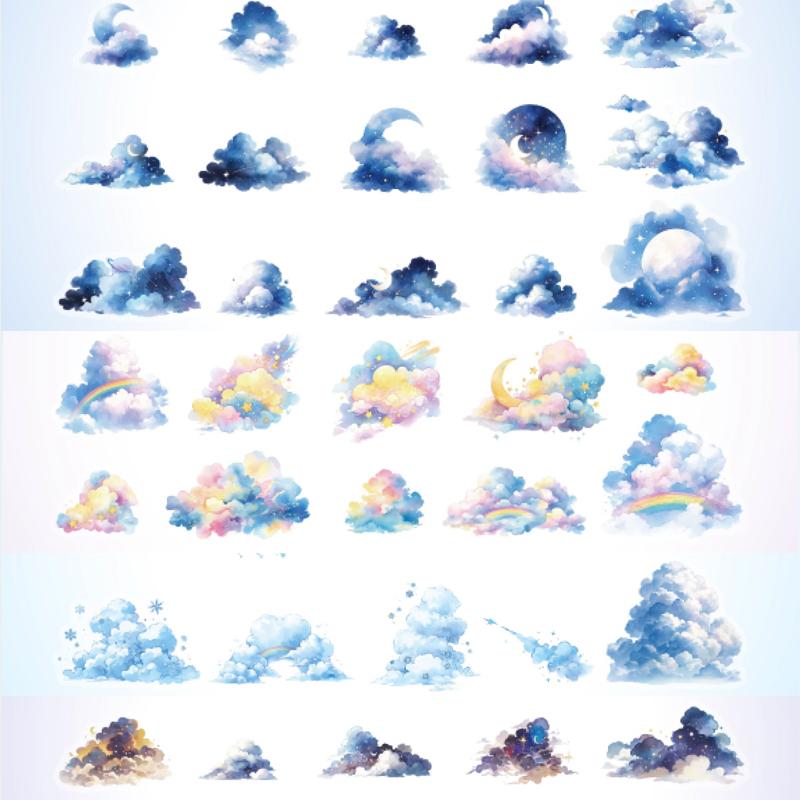 30Sheets/bag Pretty Clouds Theme PET Sticker DIY Handbook Creative Scrapbook Photo Frame Decoration For Phone Case Diary Cup