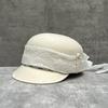 French Retro Hepburn Style White Top Hat Ladies Temperament Socialite Lace Bow Woolen Equestrian Hat