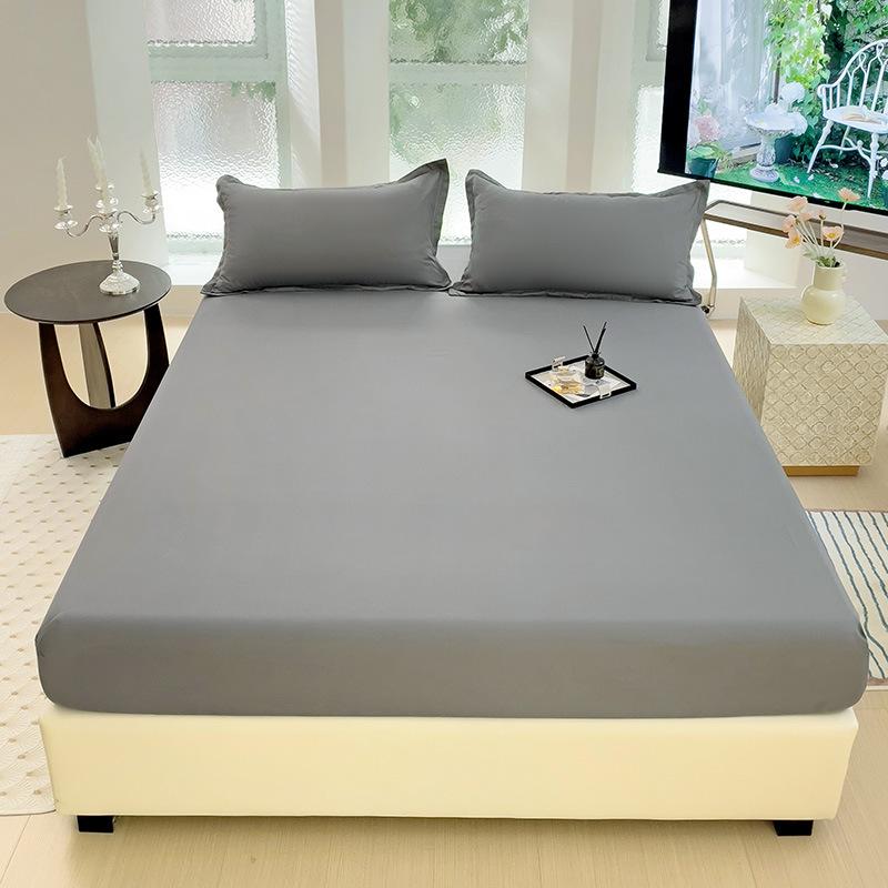 Four Seasons Skin-friendly Washed and Brushed Solid Color Pillowcase Protective Cover Double Fitted Sheet Taiwan Bed Bag