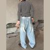 Vintage Prané Džínové Kalhoty s Velkou Kapsou Pánské Široký Střih Streetwear Džíny Ležérní Volné Dlouhé Kalhoty