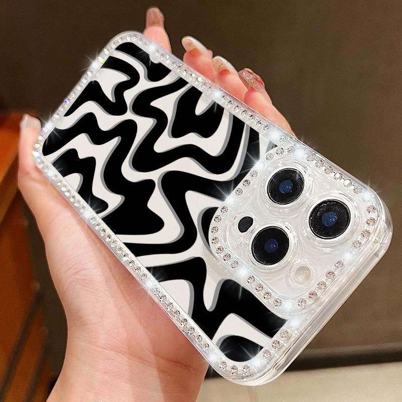 

Stripe Pattern Soft TPU Clear Case For iPhone 16e 16 14 15 Pro Plus 13 12 Pro Max 11 Crystal Diamond Silicone Phone Cover Coque iPhone 15