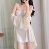 French High-End Ice Silk Camisole and Robe Set: V-Neck Sleep Dress with Chest Pads for Women