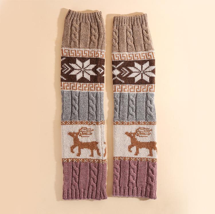 Reindeer Snowflake Knit Leg Warmers: Cozy Wool Knee Pads & Scrunch Socks for Autumn/Winter