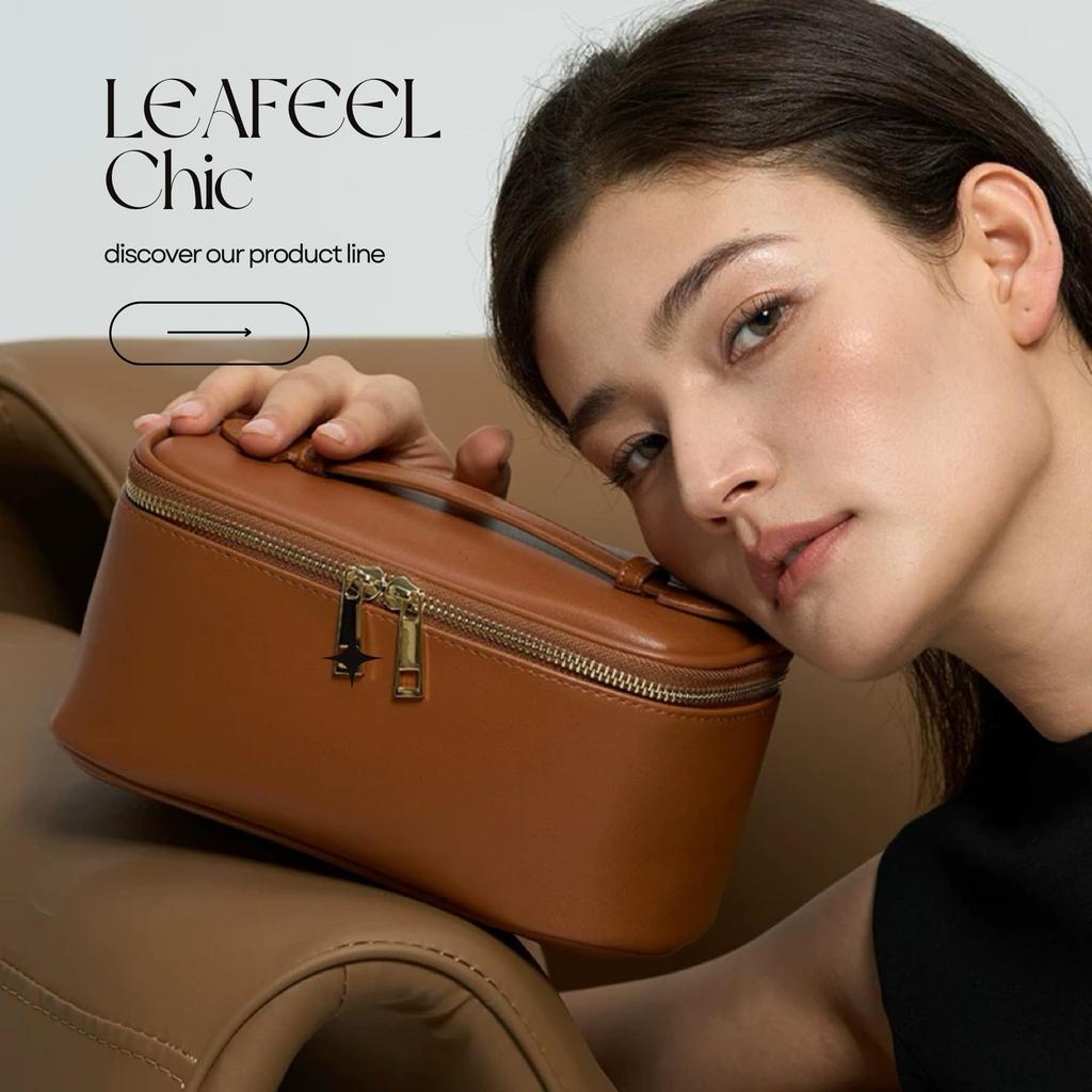 LEAFEEL Makeup Pouch with Large Cosmetic Bag with Removable Trip Skincare Makeup Brush Cleaning Tool "Chic" Mirror, Portable, Capacity, Vanity-Style