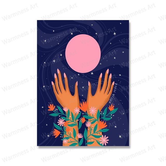 Nordic Bohemian Style Solstice Earth Goddess Poster Sky Star Moon Magic Sun Wall Living Room Decoration Image