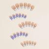 Blue Almond 3D Flower Rhinestone Polka Dot Long Press-On Nails