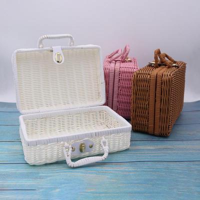 H&K Store Vintage Rattan Θήκη αποθήκευσης Βάση μακιγιάζ Βαλίτσα Sundries Organizer Box
