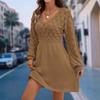 Scale Pattern 3D Knitted Dress New V-Neck Beach Dress A-Line Long Sleeve Dress