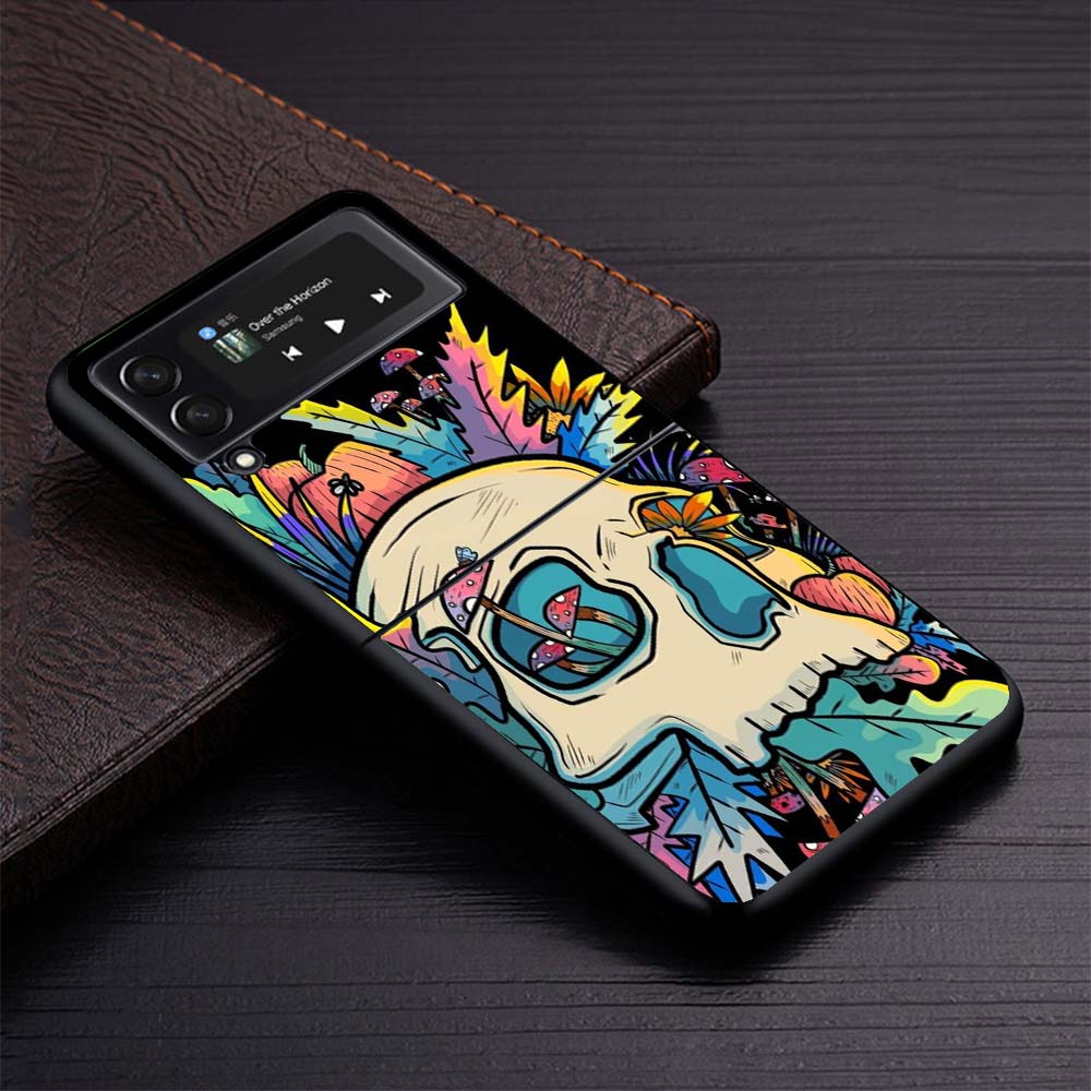 Floral Sugar Skull Flower Phone Case for Samsung Galaxy Z Flip7 Flip6 5G Flip4 Flip5 Flip3 Cover Z Flip 7 6 5 4 3 PC Shell Coque