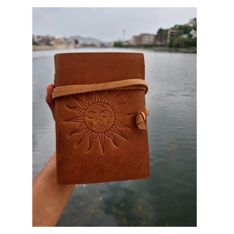 Embossed Sun & Moon Leather Journal:  Travel Diary 7 x 5 inch