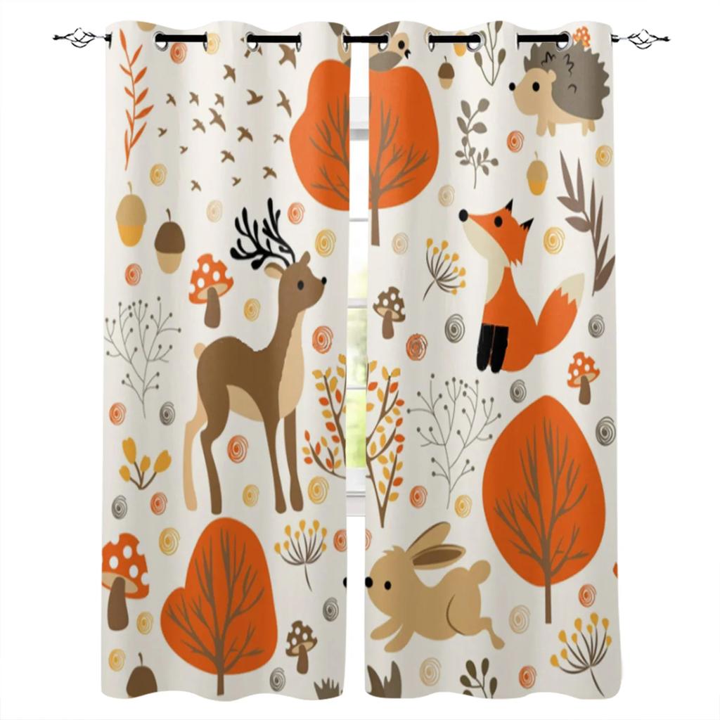 Cartoon Forest Animal Tree Fox Bear Rabbit Child Window Curtains Curtains for Living Room Decorative Items Living Room 2Panels
