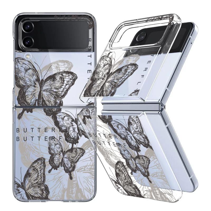 

Роскошный чехол для телефона с ярким цветочным рисунком для Samsung Z Flip5 Flip4 Flip3, противоударный прозрачный жесткий защитный чехол из ПК