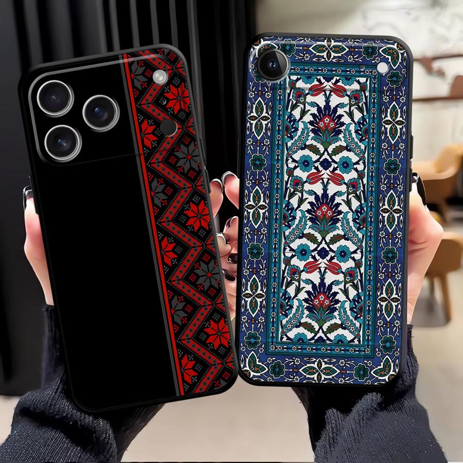 Case for iPhone 7 8 17Air 13 12 11 17 Pro Max XS Max XR 15 16 14 Plus Black Soft Phone Cover Retro Ethnic Totem Pattern
