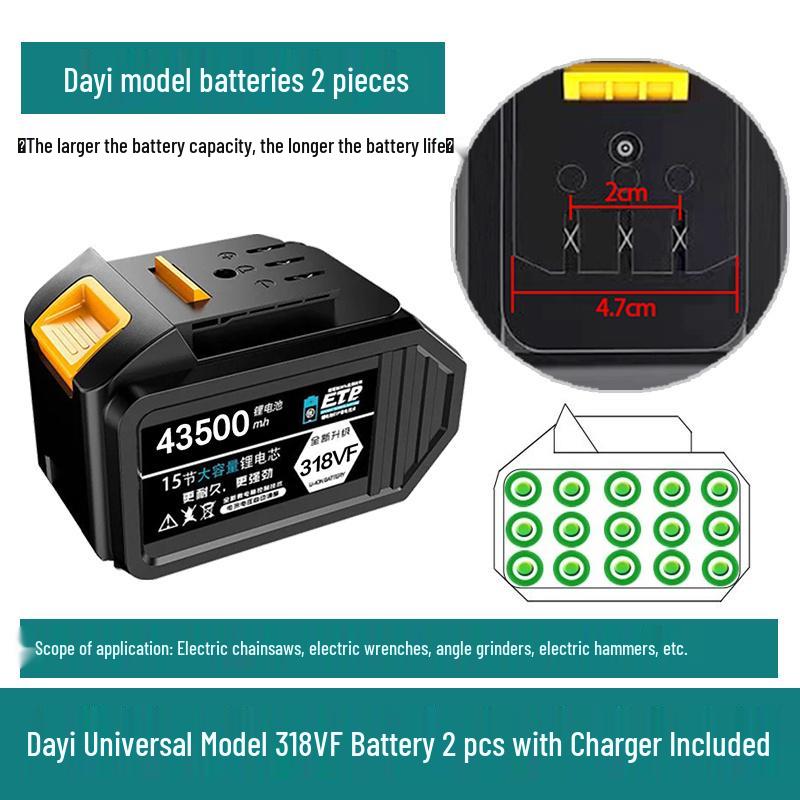 Large Art Lithium Battery for Electric Wrench, Angle Grinder, Hammer, Saw, and Hair Dryer