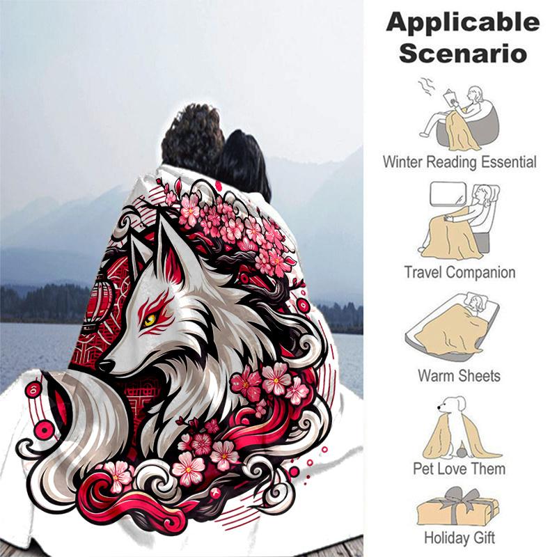 1pc Floral Fox Design Blanket  Perfect for Home Decor, Gift Idea, Seasonal Use, Living Room, Travel, Camping