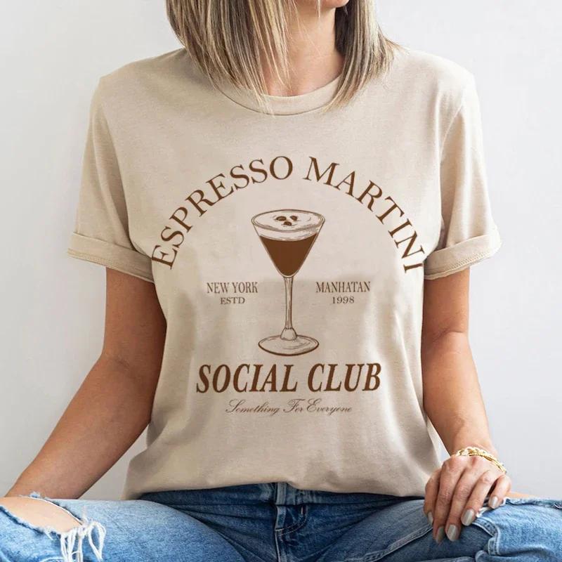 Vintage Alcohol Drinking T Shirt Espresso Martini Social Club Unisexs Tshirts Cute Cocktail Party Graphic Tees Retro Clothes