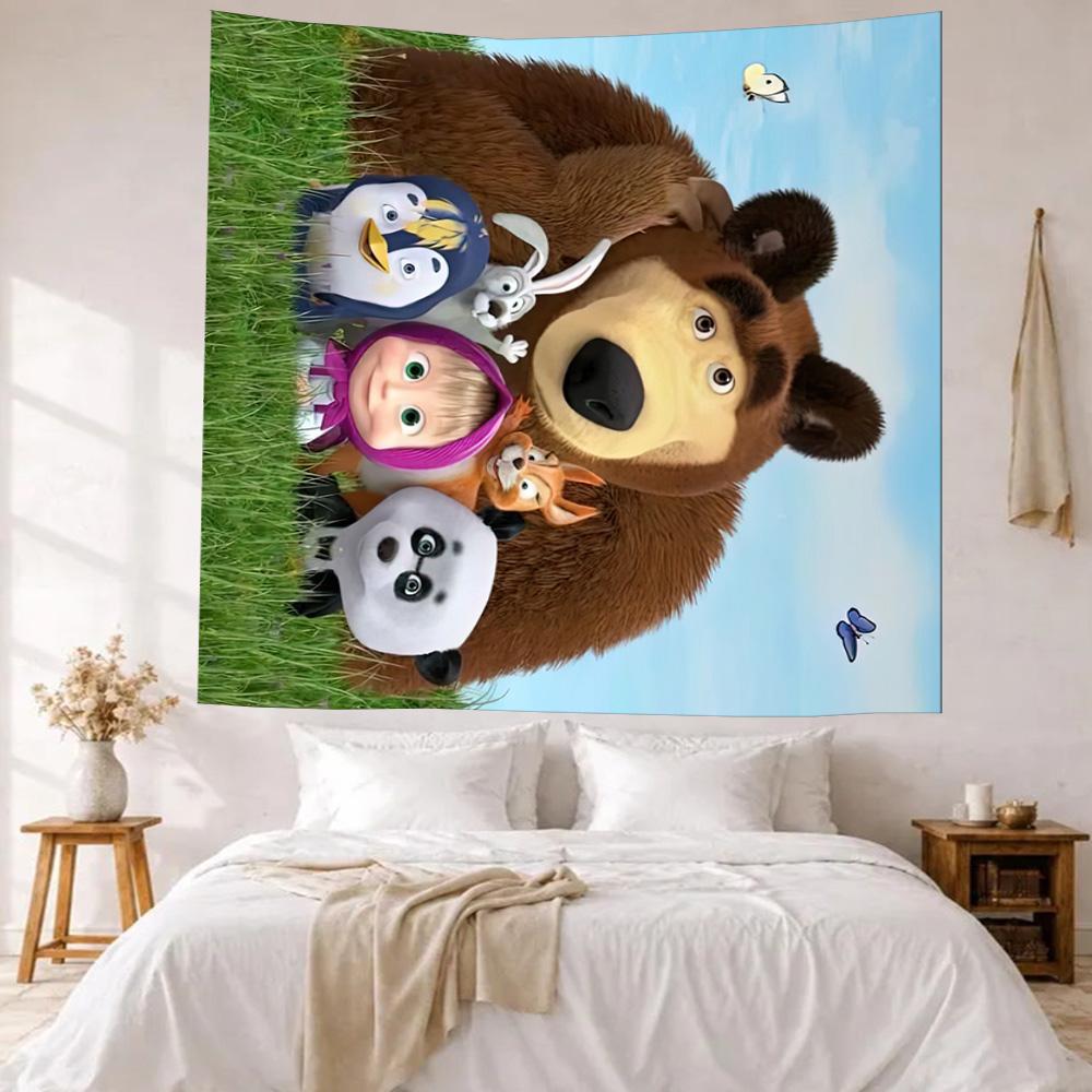 Masha Bear Wall Decor Tapestry Art For Pet Memorial Birthdaywedding Party Backdrop Family Gift