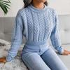 Autumn and Winter Crew Neck Pullover Women Short Sweater Slim Fit Fashion Twist Bottoming Knitted Top Solid Color Long Sleeve Casual Simple Clothing