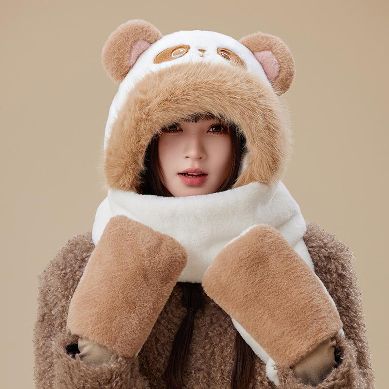 Мультяшный набор шапка, шарф и перчатки Labubu - Милый, плюшевый, ветрозащитный и теплый