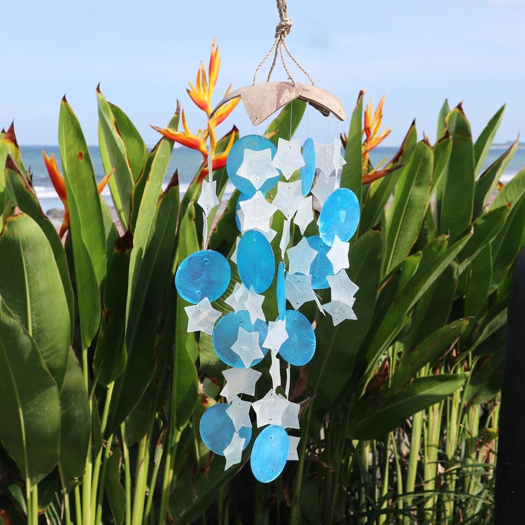 Wind Chimes Coconut and Capiz Blue-White Stars 30cm