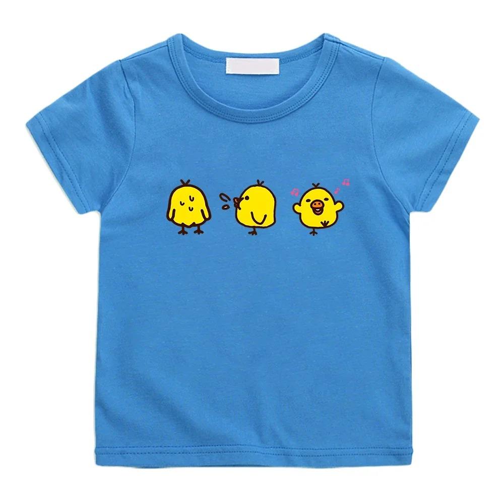 Cute Kiiroitori Yellow Chick Printing T-shirt 100% Cotton Summer Casual Tee-shirt for Boys/Girls Children Comfortable Tshirts
