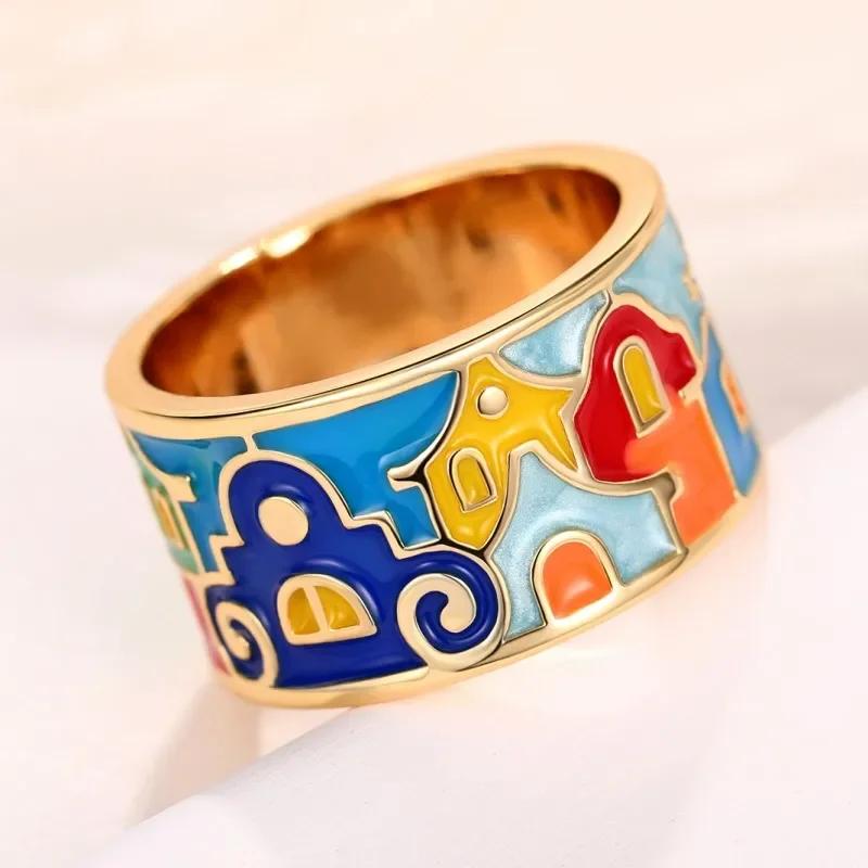 

Creative Colored Enamel Finger Ring for Women Gold Color Band Funny Girls Hip Hop Party Zircon Gift 6