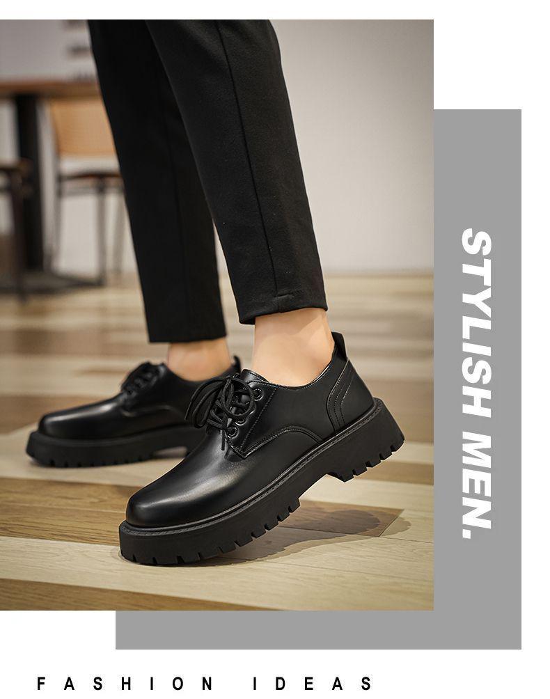 Chaussures en cuir noir pour hommes avec rehausse de 6 cm: Imperméable, Semelle Épaisse, Déodorant, Style Board Décontracté pour l'Automne.