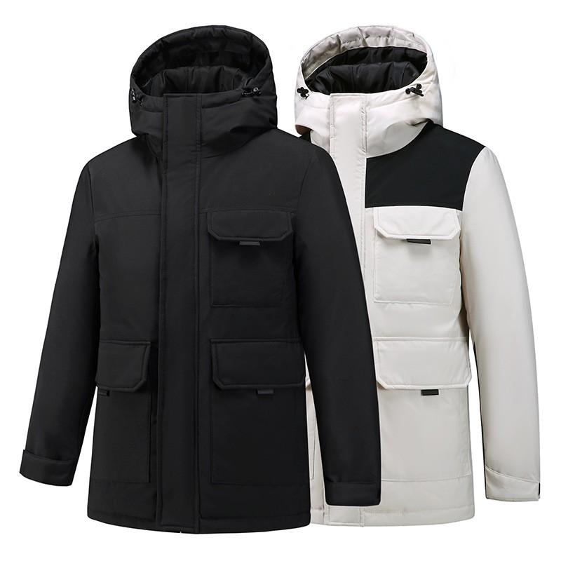 Mens Mid-Length Hiking Down Jacket Warm Outdoor Sports Coat Color Block Youth Style
