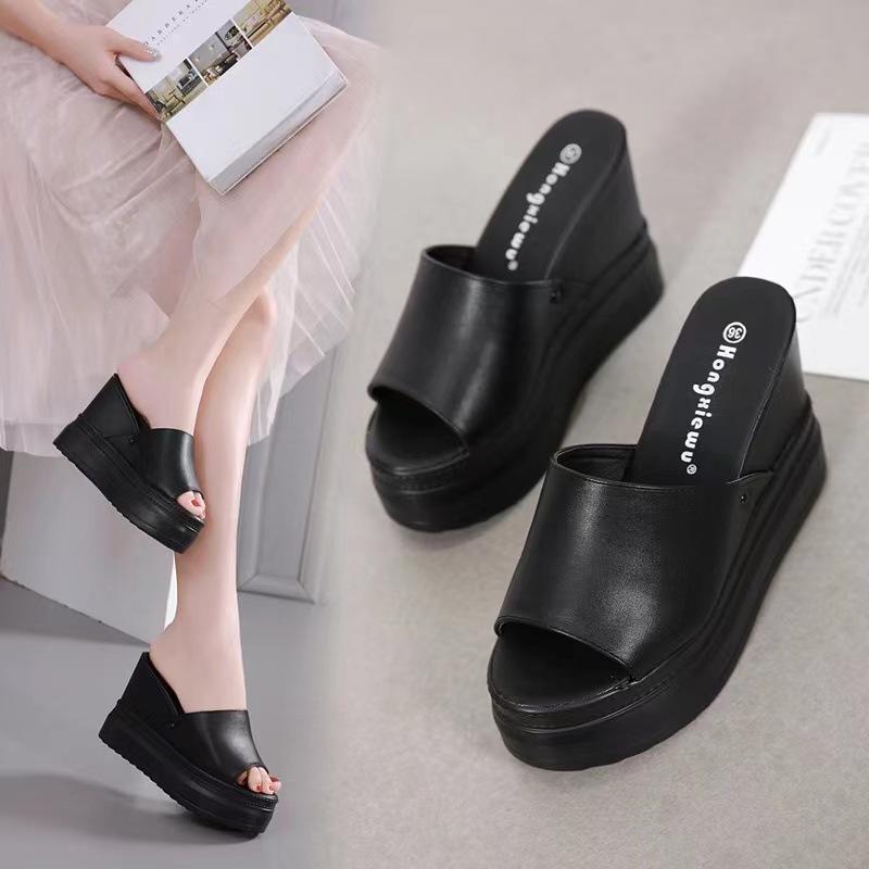 138-30 weiße Keilabsatzsandalen 10CM wasserdichter Plateau Muffin dicke Sohle Mode Innenhöhe Erhöhung Fischmaul Pantoletten Damen Sommer